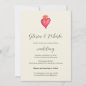 Mexikanische Hochzeit mit Rotem Herz und Blume Einladung (Vorderseite)