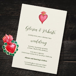 Mexikanische Hochzeit mit Rotem Herz und Blume Einladung