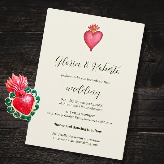 Mexikanische Hochzeit mit Rotem Herz und Blume Einladung