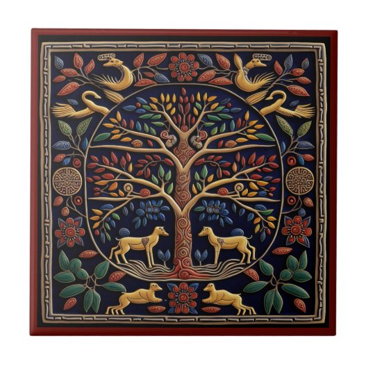 mexikanische Huichol-Kunstbaum Keramik Fliesen (Vorderseite)
