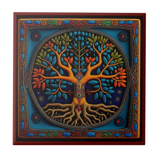 mexikanische Huichol-Kunstbaum Keramik Fliesen (Vorderseite)