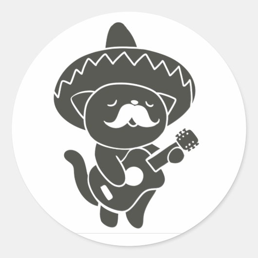 Mexikanische Katze mit Gitarre - Wählen Sie die Hi Runder Aufkleber (Vorderseite)