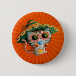 Mexikanische Katze mit Sombrero Button