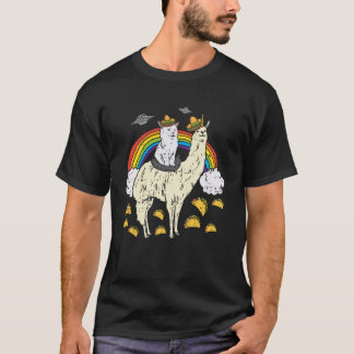 Mexikanische Katze reitet Llama Einhorn Regenbogen T-Shirt