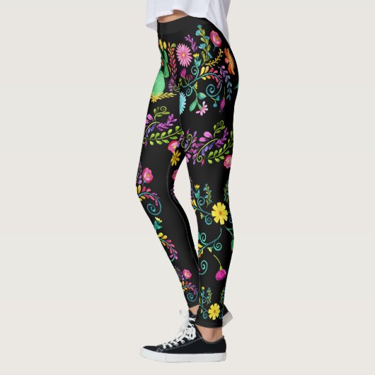 Mexikanische lackierte Aquarellfarben Blume Pop Le Leggings (Links)