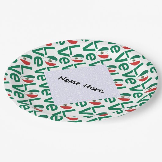Mexikanische LIEBE Tiled Green Pappteller (Schrägansicht)