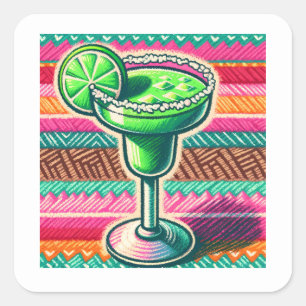 Mexikanische Margarita farbenfrohe Fiesta-Gastgesc Quadratischer Aufkleber