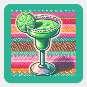 Mexikanische Margarita Farbige Fiesta-Partygeschen Quadratischer Aufkleber