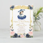 Mexikanische Marine Blue Girl Taufe Christening Einladung (Stehend Vorderseite)