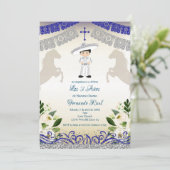 Mexikanische Marine Blue Invitaciones Tres Anos Einladung (Stehend Vorderseite)