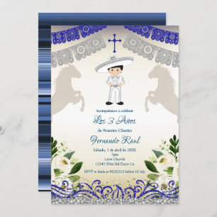  Mexikanische Marine Blue Invitaciones Tres Anos Einladung