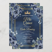 Mexikanische Marine Blue Rose 16. Geburtstag Quinc Einladung (Vorne/Hinten)