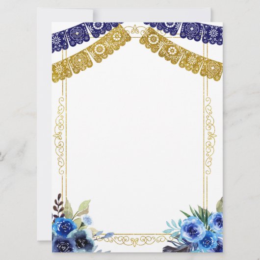 Mexikanische Marine Blue und Gold Charro Los 3 añ Einladung (Rückseite)