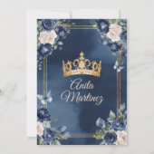 Mexikanische Marine Blue & White Roses Girl Quince Einladung (Rückseite)