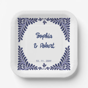 Mexikanische Marineblaue Talavera-Fliesen Hochzeit Pappteller