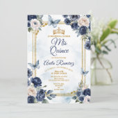 Mexikanische Navy Blue Rose Sweet 16. Girl Mis Qui Einladung (Stehend Vorderseite)