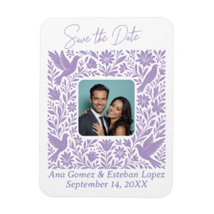 Mexikanische Otomí-Blumenrand-Save-the-Date-Foto Magnet