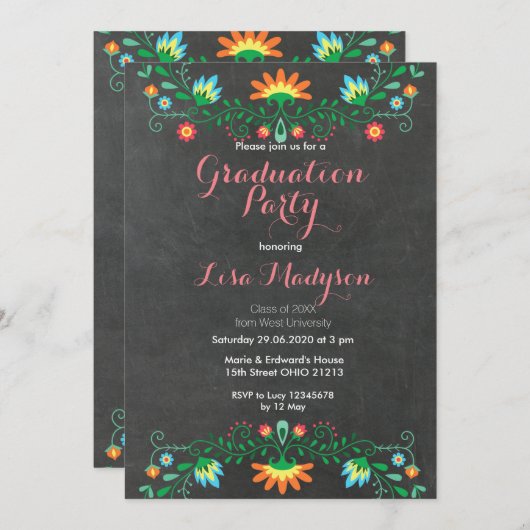 Mexikanische Party Abschluss Einladungskarte Einladung (Vorne/Hinten)