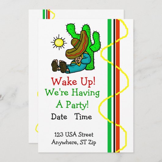 Mexikanische Party Einladung mit schlafendem (Vorne/Hinten)