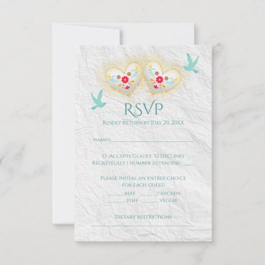 Mexikanische Pastel Hearts Blume Doves Einladung (Vorderseite)