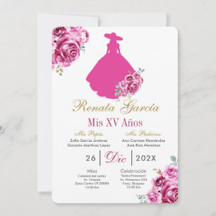 Mexikanische Pink Escaramuza Quinceanera Einladung