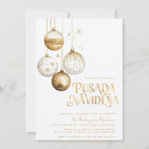 Mexikanische Posada Navideña Gold Weiße Ornamente Einladung