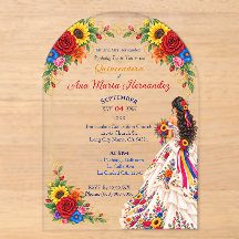 Mexikanische Quinceañera-Einladungen Farbige Blume