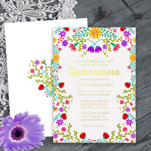 Mexikanische Quinceanera-Fiesta Floral Echtgold Folieneinladung