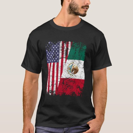 Mexikanische Roots Halbamerikanische Flagge Mexiko T-Shirt (Vorderseite)