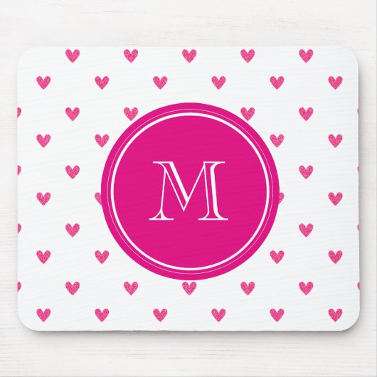 Mexikanische rosa Glitzer-Herzen mit Monogramm Mousepad (Vorne)