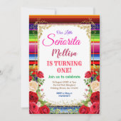 Mexikanische Rose Blume mit Gold Glitzer Geburtsta Einladung (Vorderseite)