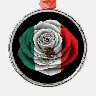 Mexikanische Rosen-Flagge auf Schwarzem Silbernes Ornament