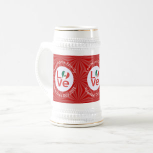 Mexikanische rote LOVE-Flagge personalisiert Bierglas