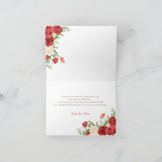Mexikanische Rote Rosen Prinzessin Quinceanera gek Dankeskarte (Innenseite)