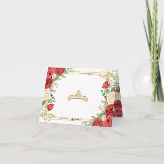 Mexikanische Rote Rosen Prinzessin Quinceanera gek Dankeskarte (Rückseite)