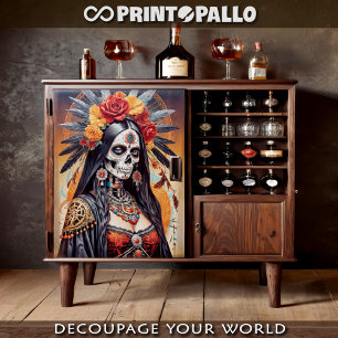 Mexikanische Santa Muerte geschmückt mit Blumen Seidenpapier