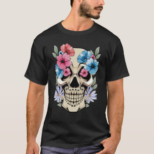 mexikanische Schädel-Blume Ästhetische Fantasie Sk T-Shirt