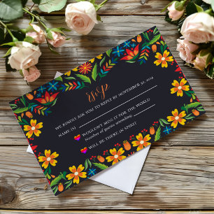 Mexikanische Schwarz-Flora-farbene Botanische Hoch RSVP Karte