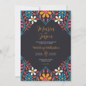 Mexikanische Schwarze Flora Blume Boda Wedding Einladung (Vorderseite)