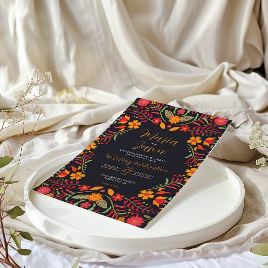 Mexikanische Schwarze Flora Boda Fiesta farbenfroh Einladung