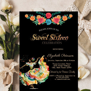 Mexikanische Senorita Fiesta Blumen Sweet 16 Einladung