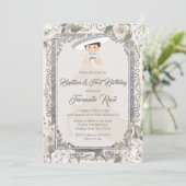 Mexikanische Silber Fiesta Boy Taufe und Geburtsta Einladung (Stehend Vorderseite)