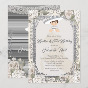 Mexikanische Silber Fiesta Boy Taufe und Geburtsta Einladung