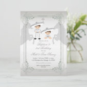 Mexikanische Silberschwingentaufe & Dritter Geburt Einladung (Stehend Vorderseite)