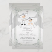 Mexikanische Silberschwingentaufe & Dritter Geburt Einladung (Vorne/Hinten)