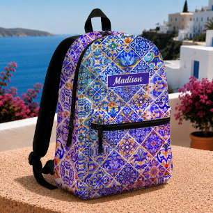 Mexikanische sizilianische mediterrane lila blaue bedruckter rucksack