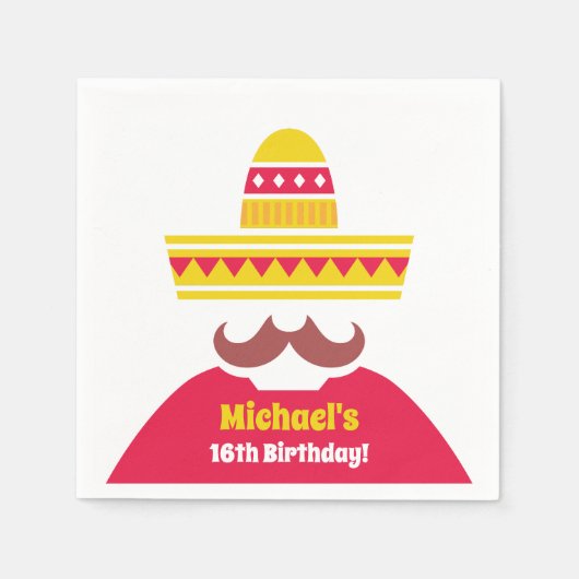 Mexikanische Sombrero Mustache Geburtstagsparty-Li Serviette (Vorderseite)