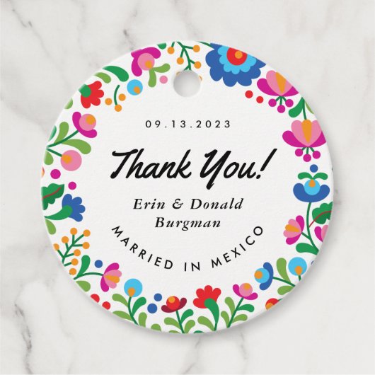 mexikanische Stickerei - farbenfrohe Runde Geschenkanhänger (Vorderseite)