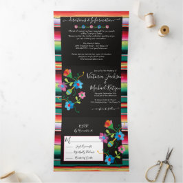 mexikanische Stickerei Floral Rug Wedding Tri-Fold Dreifach Gefaltete Einladung
