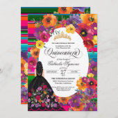 mexikanische Stickerei Huipil Blumenkleid Quincean Einladung (Vorne/Hinten)